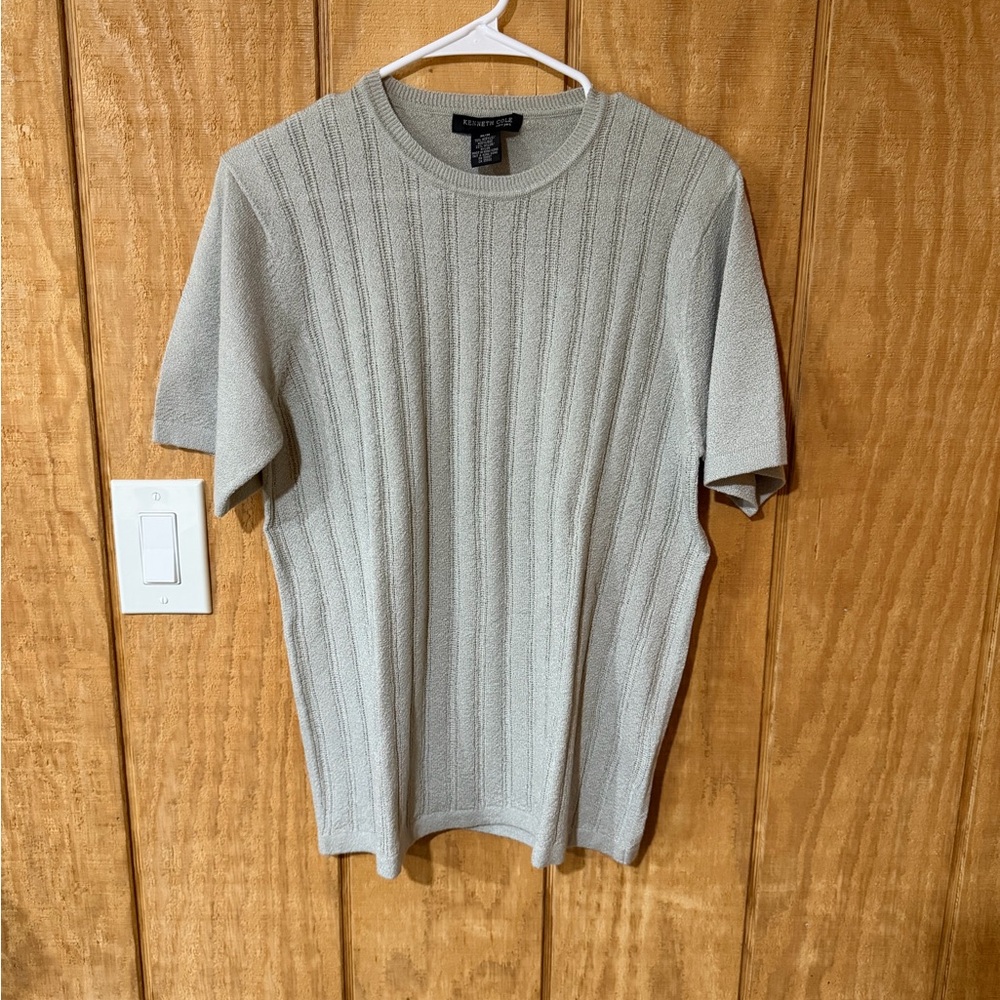 Kenneth Cole Textured Ribbed Short Sleeve Sweater - Light Sage - Picture 2 of 4
